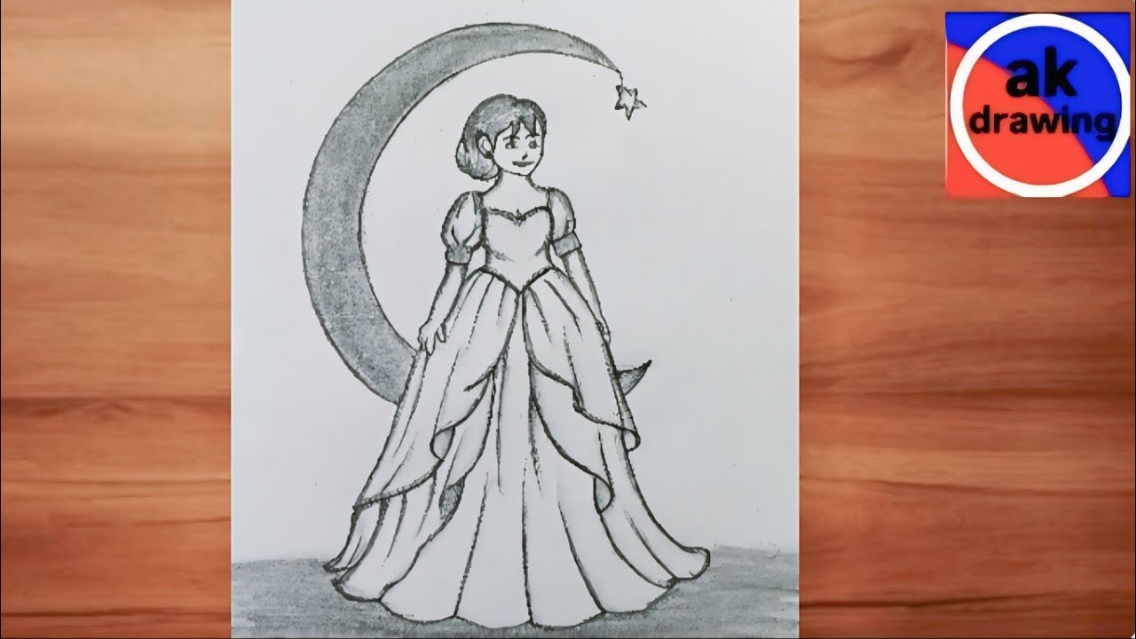 How to draw a princess Girl with Moon 🌙 T Tutorial ll pencil Sketch for Beginners ll girl' Drawing 