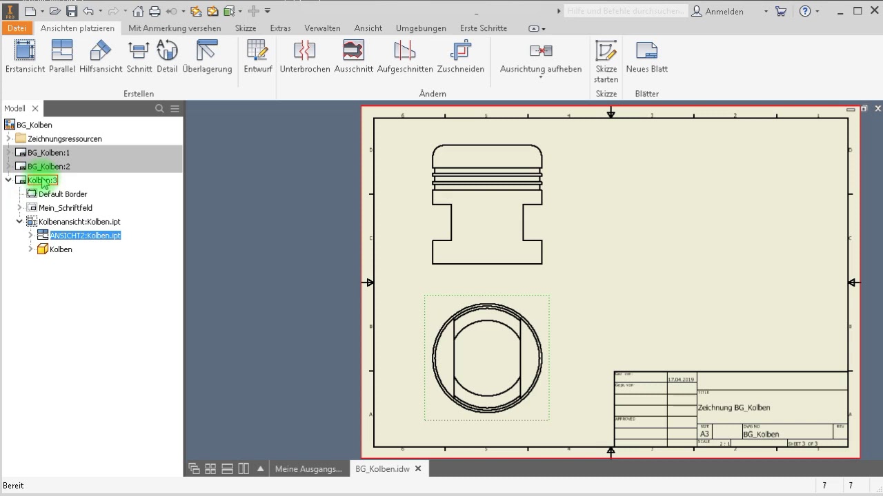 Inventor: Erst- und Parallelansichten sowie Schnittansichten erzeugen
