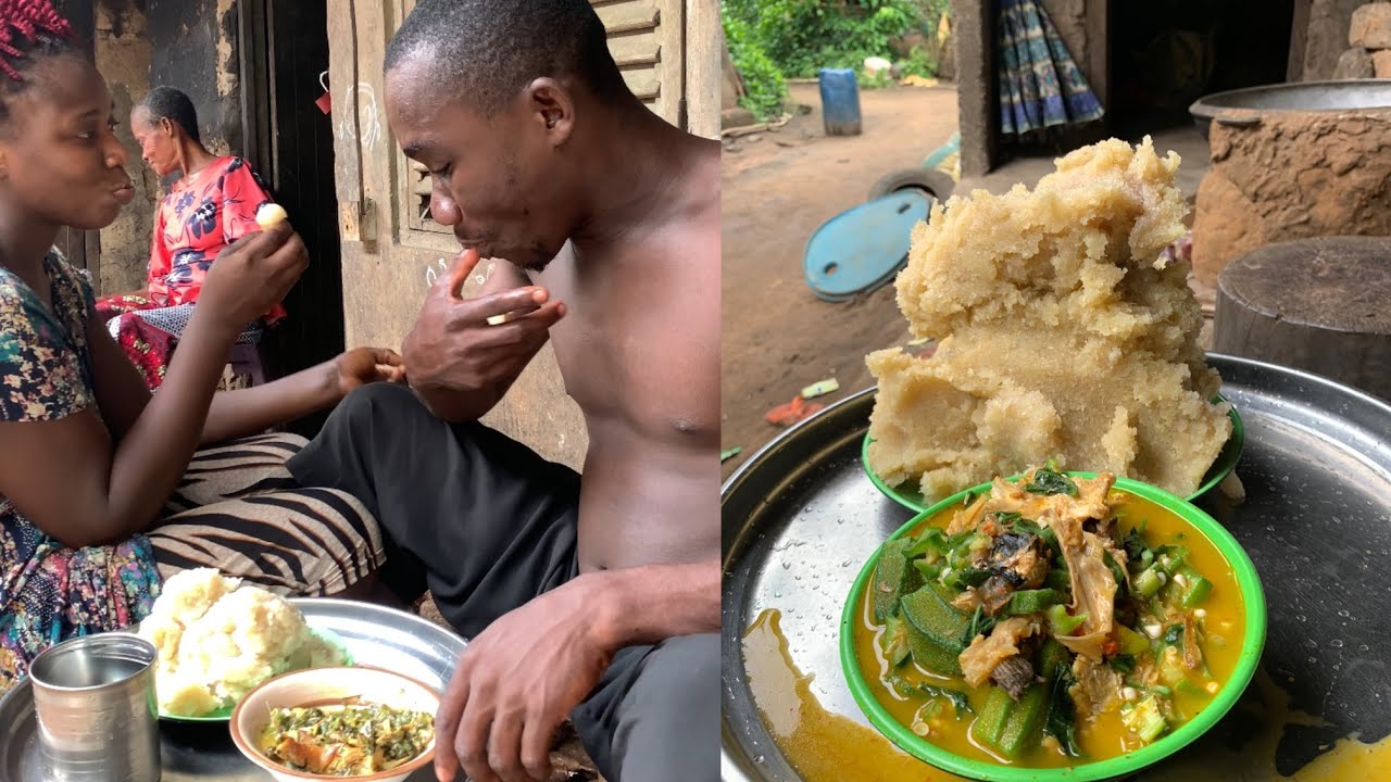 Наслаждаемся свежим супом из бамии с женой | Обед в африканской деревне 