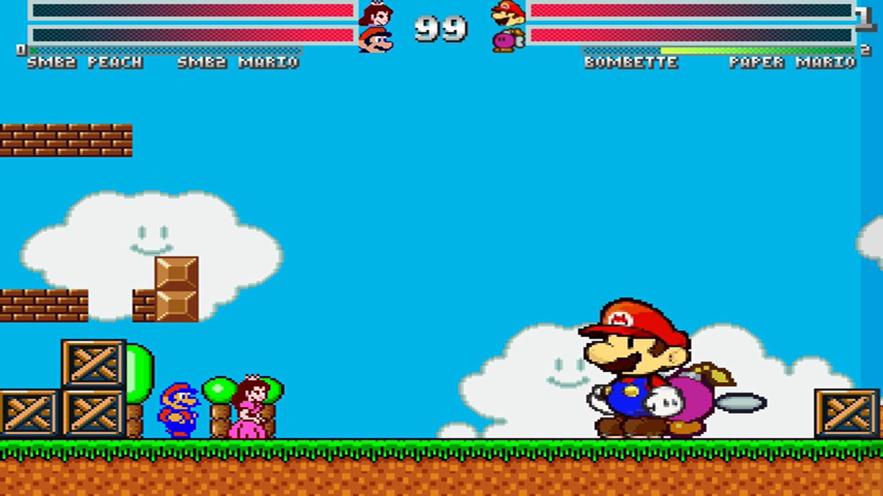 SMB2 Peach & SMB2 Mario vs Paper Mario & Bombette MUGEN