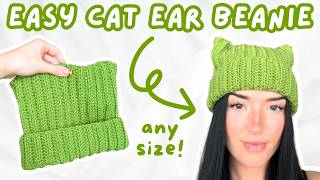 easy crochet cat beanie tutorial for BEGINNERS ★ how to crochet a ribbed beanie hat step-by-step