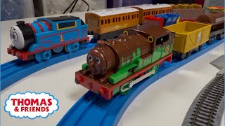 New Plarail Trains Running With N Scale Thomas & Friends, Chocolate Percy, GoGo Thomas & Long Tank