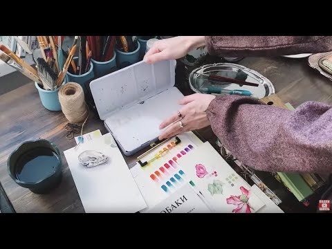 Иллюстратор фрилансер. Обзор красивого рабочего места у окна. Ботаническая живопись акварелью.