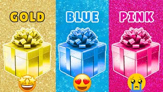 "Gold, Blue, and Pink Gift Box Challenge! Can You Choose the Right One? 😱" #chooseyourgift #giftbox
