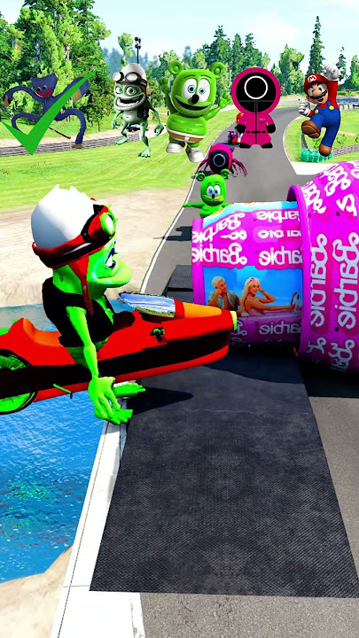 Siderman &Gummiber & McQueen & Gummiber & Barbie vs Bollard Baarbie in BeamNG.Drive