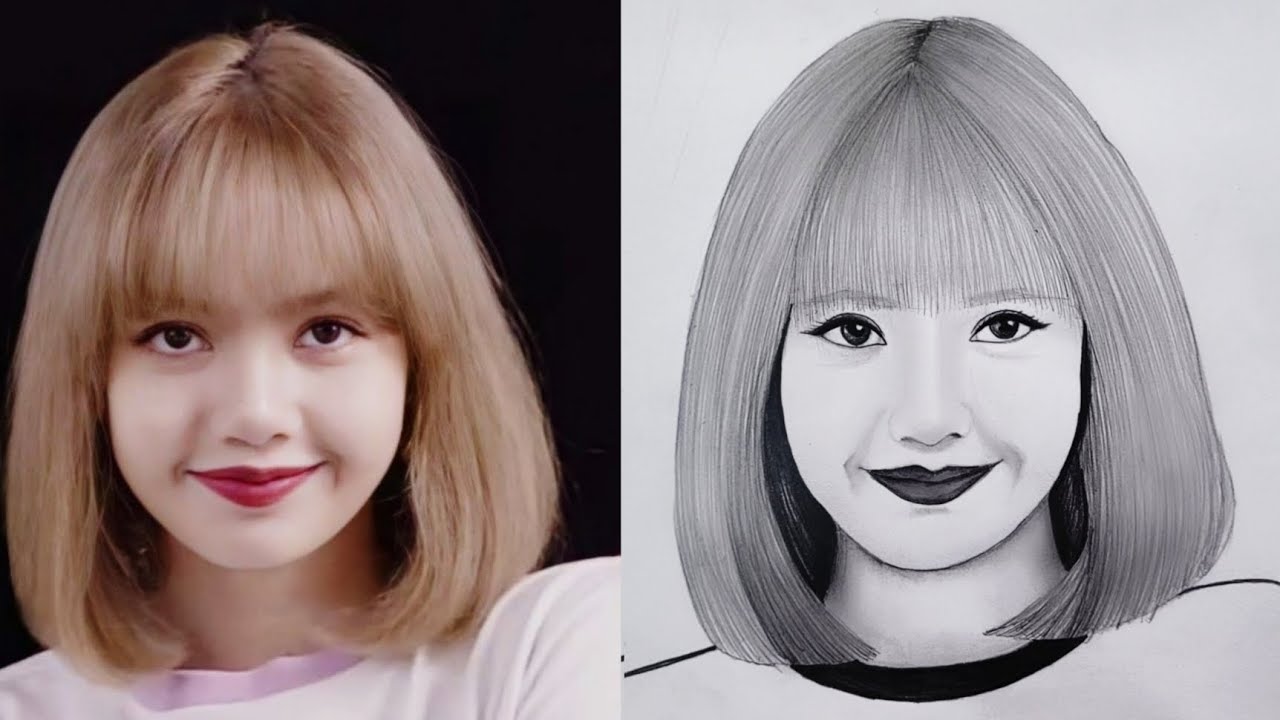 How to Draw BTS Blackpink Lisa Pencil drawing | Cute Girl Face Drawing  | Pencil Sketch