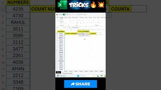COUNT NUMBERS AND COUNTA FORMULA IN MS EXCEL 💥👍 #shorts #ytshorts #excel #msexceltricks