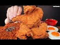 ASMR MUKBANG | FRIED CHICKEN 🍗 FIRE NOODLES & SAUSAGE EATING 맘스터치 통다리 치킨 불닭볶음면 소세지 소스 퐁당 먹방!