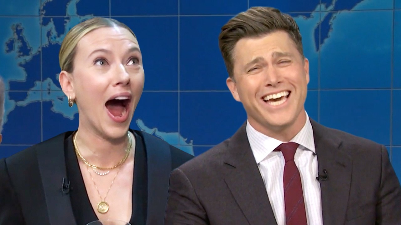 Colin Jost Making Scarlett Johansson Jokes on SNL for 7 Minutes Straight