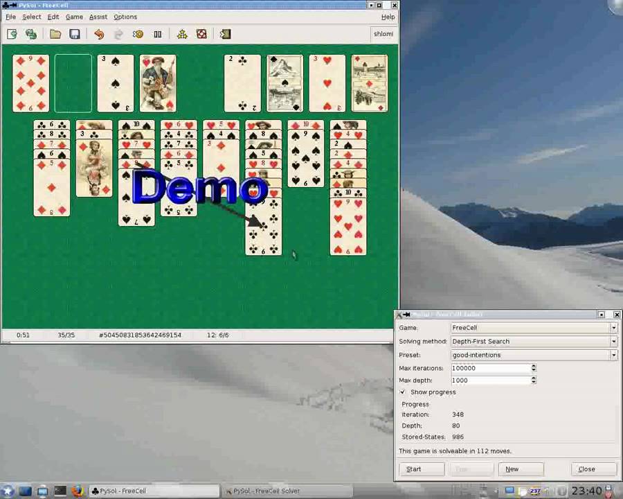 Screencast: PySolFC solving Freecell using Freecell Solver 