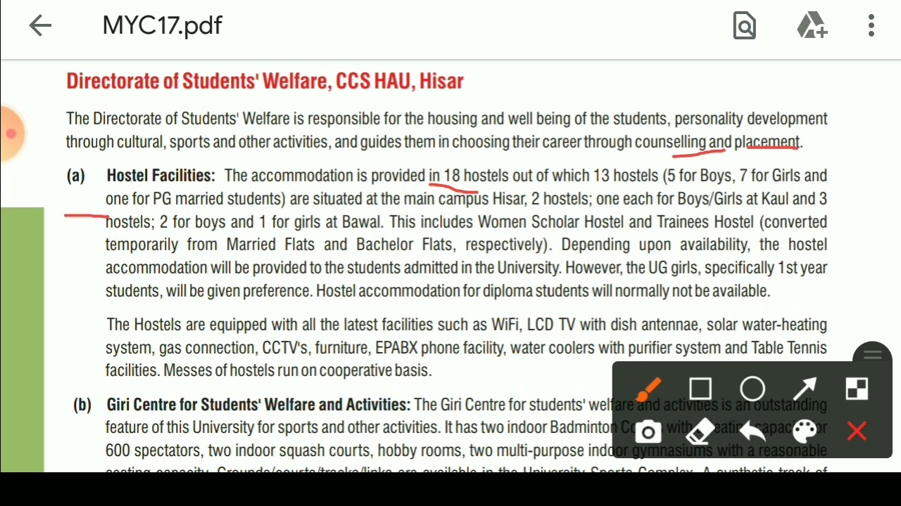 Hostel information of Chaudhary Charan Singh Haryana agriculture University bodhvakth