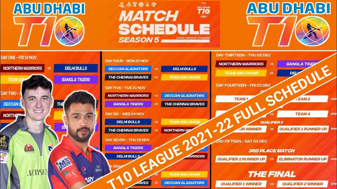 Abu Dhabi T10 League 2021-22 Full Schedule Full Fixtures of TTen League 2022 T10 Live Streaming