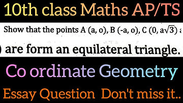 show that points A(a, 0),B(-a, 0),C(0,a root 3) are form an Equilateral triangle@maths naresh eclass