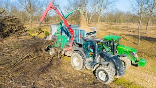 Valtra S394 + JENZ HEM 583 | Faapríték készítés / darálás | JD 8285R + 6190R + 2x Fliegl