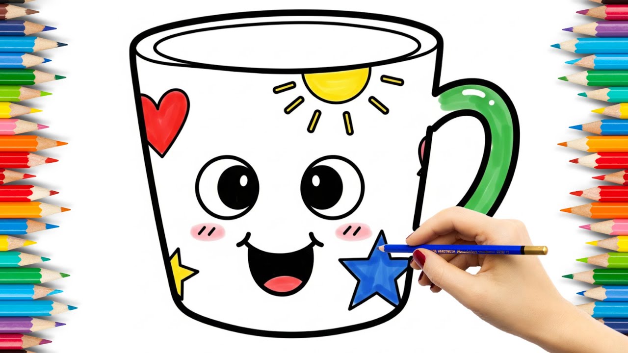 How to Draw a Cute Mug | Easy Drawing and Coloring for Kids | Learn ...