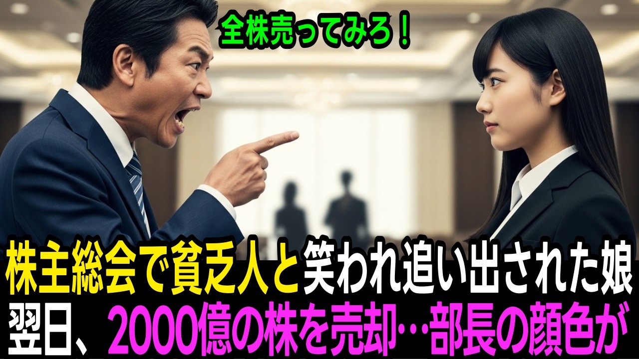 株主総会で貧乏人と笑われ追い出された娘→翌朝、2000億円分の株を全売却した結果…エリート部長が顔面蒼白で崩れ落ちることに | 感動する話 | スカッとする話