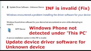 windows phone not detected in windows 10 this pc. unknown device 'inf is invalid' fix