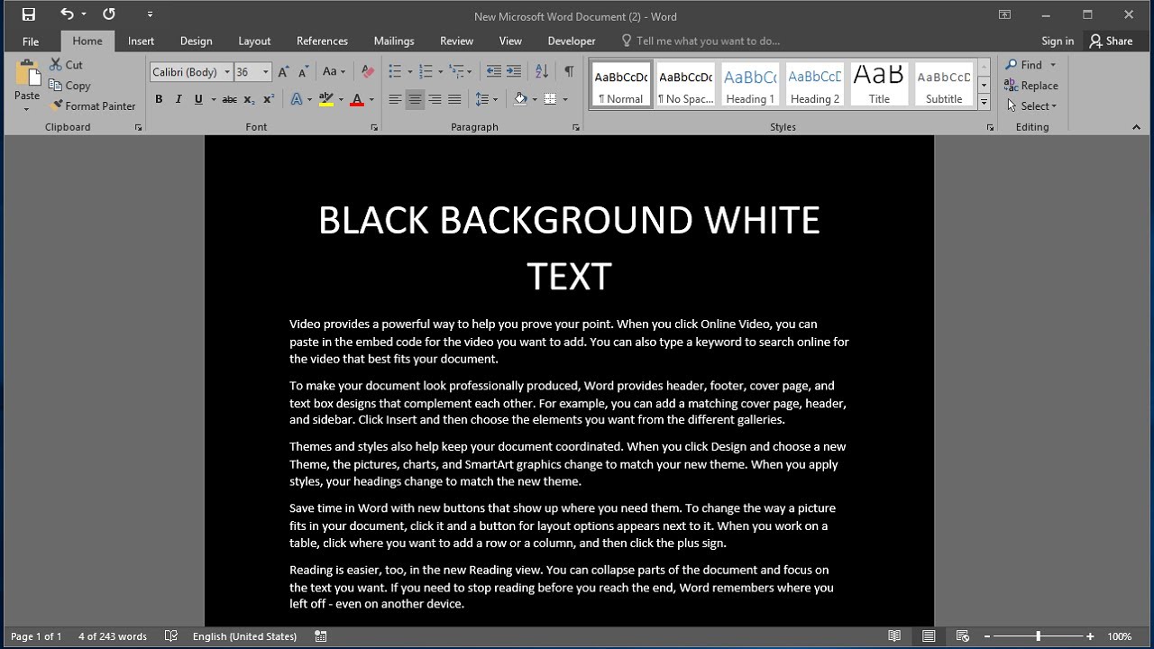 How to make word black background white text - YouTube