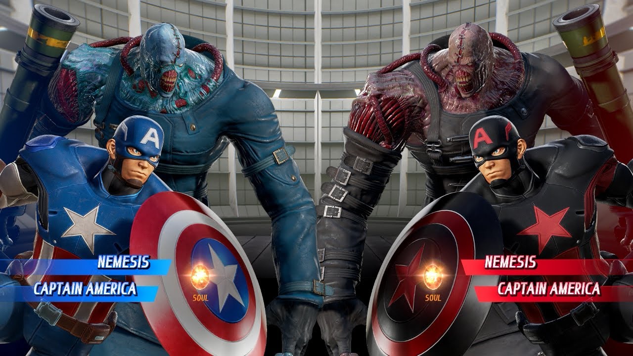 Black Nemesis & Black Captain America VS Blue Nemesis & Captain America -Marvel vs Capcom Infinite