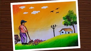 Gandgi mukt mera gaon drawing with oil pastel || Poster drawing on swachh bharat - step by step