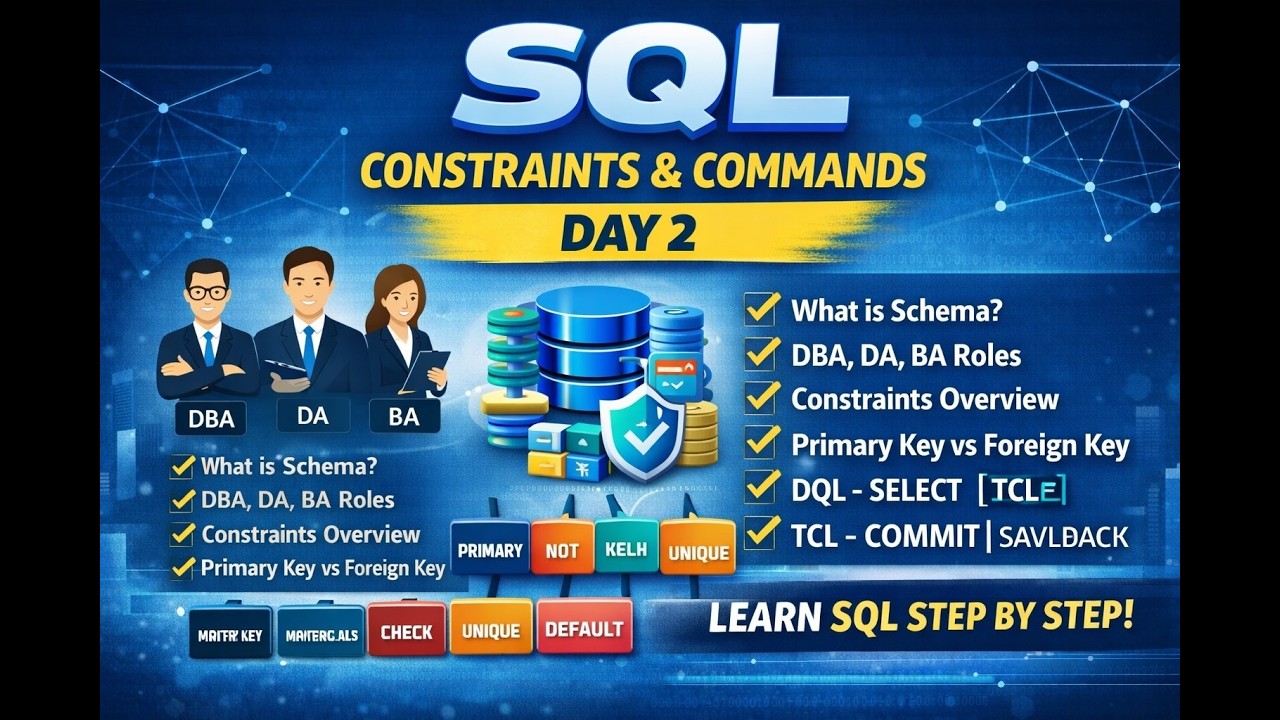 SQL for Beginners | Day 2 – Constraints, DDL, DML, DCL & TCL - YouTube