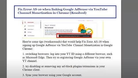 How to Fix Error AS-10 when linking Google AdSense via YouTube Channel Monetization (Resolved)
