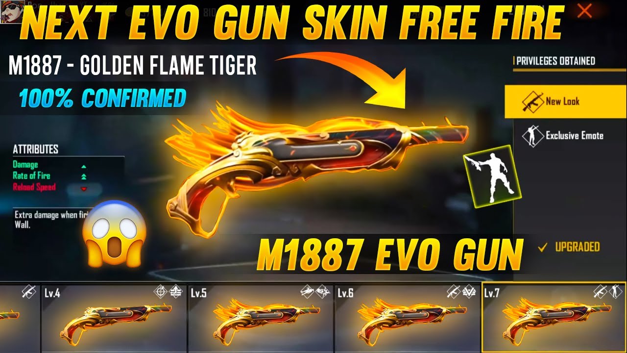 OB33 UPDATE, NEXT EVO GUN SKIN FREE FIRE, EVO M1887 SKIN, CONFIRMED