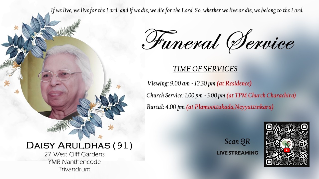 DAISY ARULDHAS (91) 27 West Cliff Gardens YMR Nanthencode TVM | FUNERAL