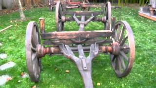 http://www.oldwesternwagons.com/ - Great Antique Wood Spoke Wheel Running Gear perfect for making a Sheep Wagon on it. 42" 