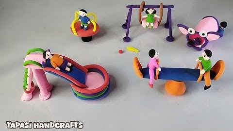 DIY How To Make Polymer Clay Miniature Playground Set with Slide, See Saw, Swing, Tunnel