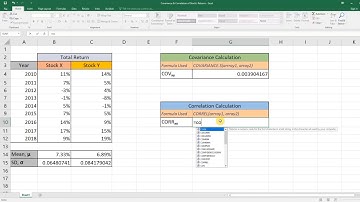 Covariance and Correlation of Stocks in Excel