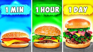 1 Menit Vs. 1 Jam Vs. 1 Hari Burger VANZAI COOKING