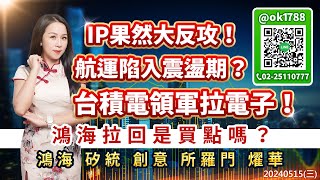 IP果然大反攻！航運陷入震盪期？台積電領軍拉電子！鴻海拉回是買點嗎？鴻海 矽統 創意 所羅門 燿華｜股市易點靈 許毓玲 分析師｜20240515