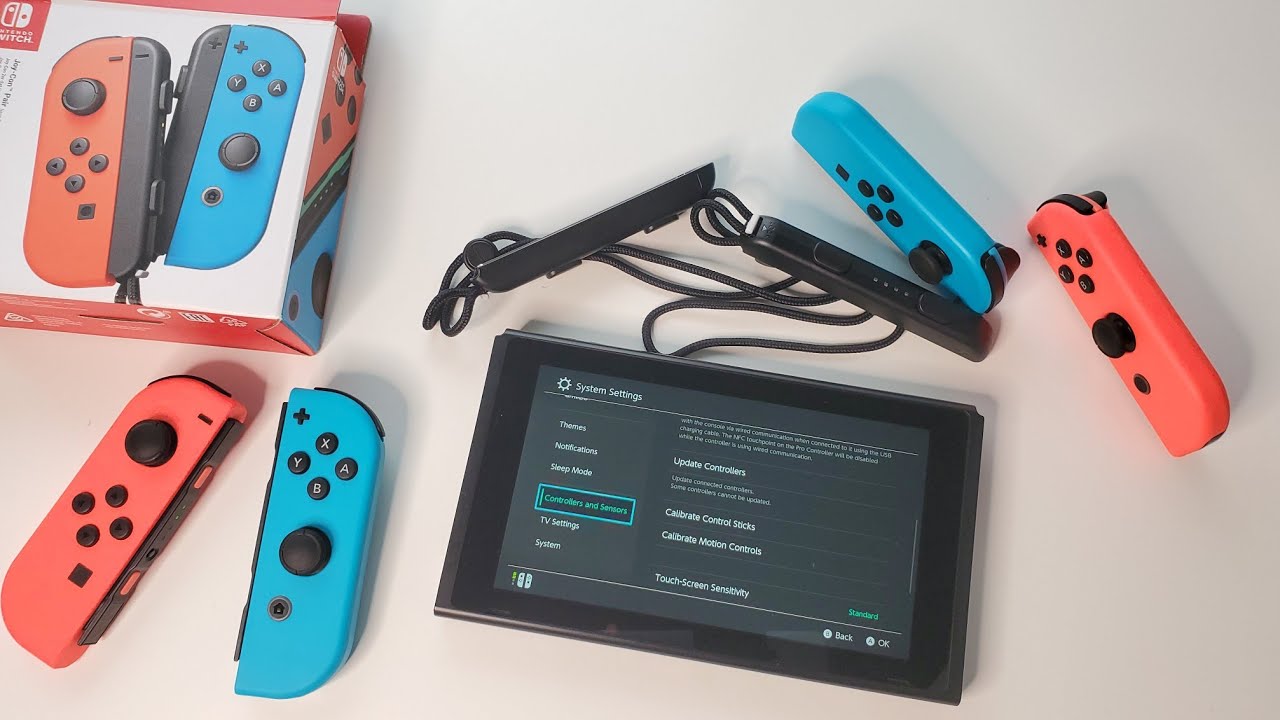 Prezentare set Joy-Con R/L neon red - blue pentru Nintendo Switch