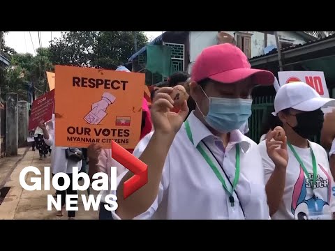 Anti-coup demonstrators in Myanmar take to streets in painted Easter egg protest