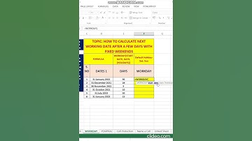 How to Calculate Next Working Date(fixed weekends) in Excel after few days#shorts