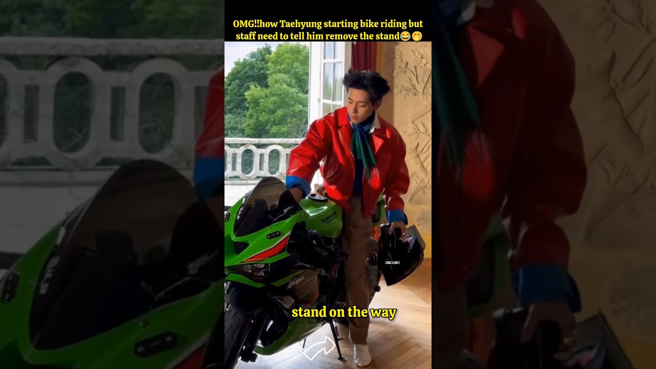 OMG!! how Taehyung riding bike with stand🤫🫣🤣