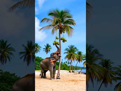 'Smart Elephant Picks Coconut Like a Pro! Must Watch!'#Elephant #CoconutTree #AnimalSkills