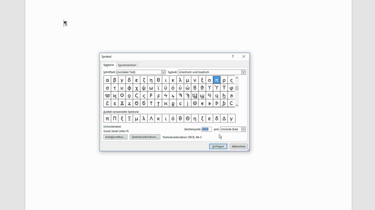 Rho Kleinbuchstabe In Word Eingeben Youtube