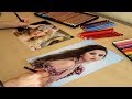 Drawing with both hands simultaneously Taylor Swift and Selena Gomez - full colored photo realistic