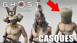 GHOST OF TSUSHIMA - TOUS LES CASQUES, CHAPEAUX ET BANDEAUX (VITRINE et EMPLACEMENTS)