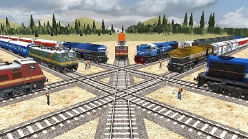 7 TRAINS CROSSING AT DIAMOND RAILROAD TRACKS | Cross Each Other On Bumpy Forked Railroad Crossing