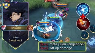 FINALLY! JULIAN NEW META VENGEANCE IN EXP LANE AUTO SAVAGE! TOP 1 GLOBAL JULIAN - MLBB