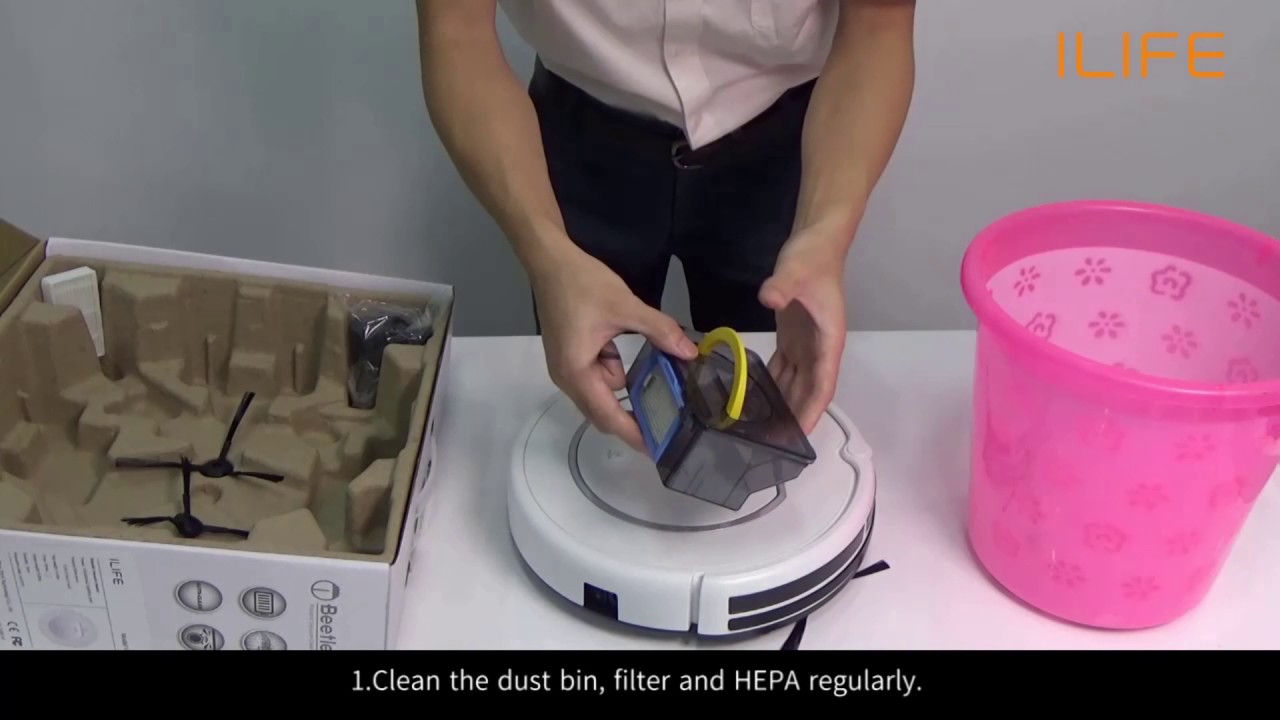 How to clean the dust bin | ILIFE V1 Robot Vacuum - YouTube