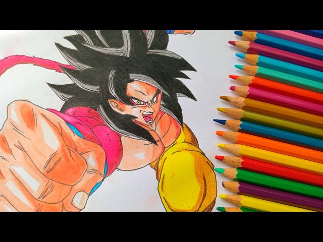 Drawing Goku ssj4 The Crimson warrior Evoled, Colored Pencils