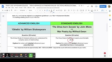 YEAR 11 2021 WYNDHAM COLLEGE TASK 3: STANDARD ENGLISH MODULE B: Close Study of Literature