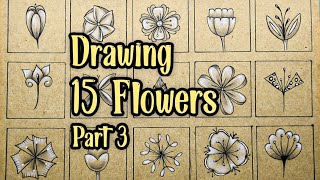 15 Easiest Flowers | Part 3 | How To Draw Flowers | Zentangle Flowers