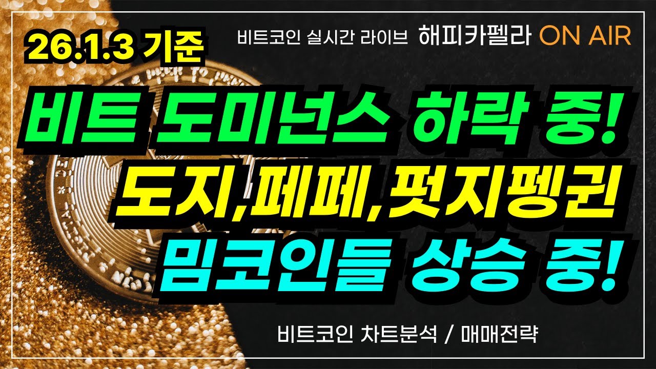 26.1.3 비트 도미넌스 하락 중! 도지,페페,펏지펭귄 등 밈코인들 상승 중 알트 불장 오는 것인가? #리플 #비트코인  #bitcoin #cryptocurrency - YouTube