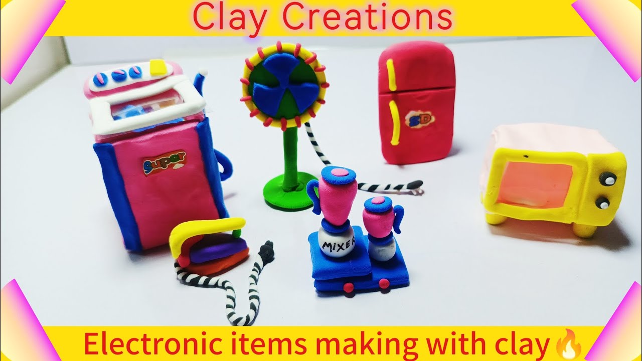 How to make miniature electronics items with clay 📟🔌|miniature washing ...