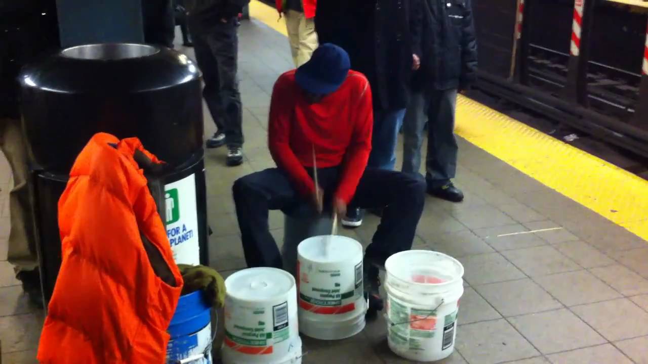 Crazy New York street drummer